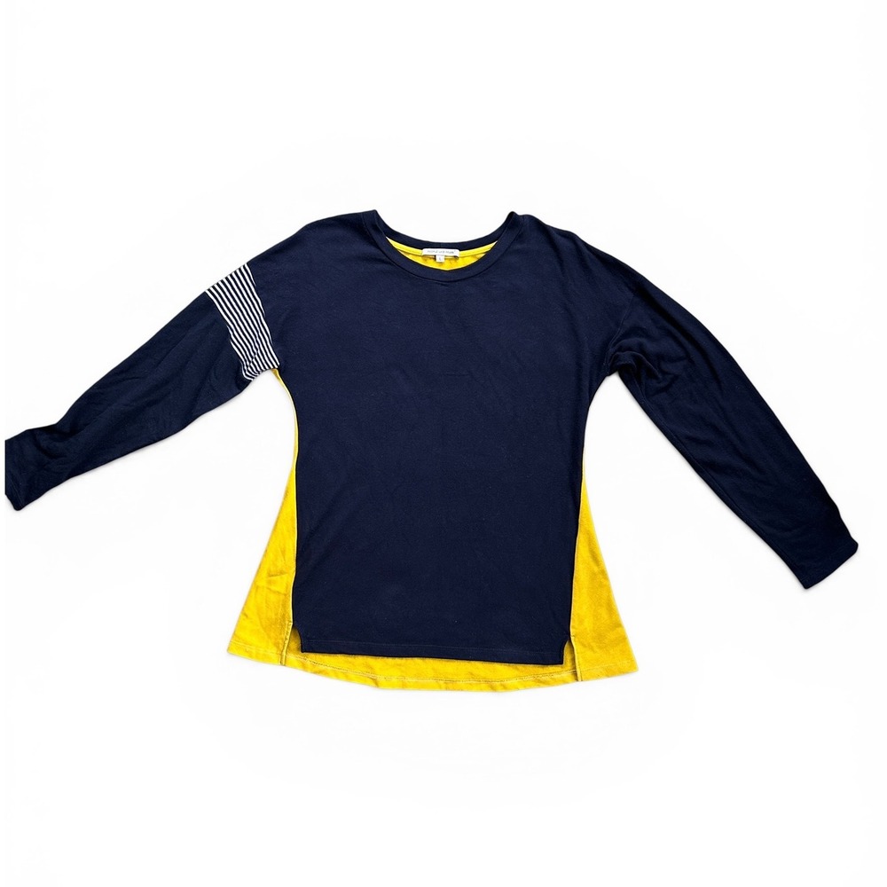 People Like Frank Colorblock‎ Top Women Size L Navy Yellow Good Striped Sleeve